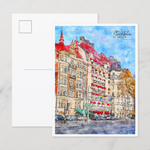 Stockholm Zweden vintage reizen waterverf Briefkaart