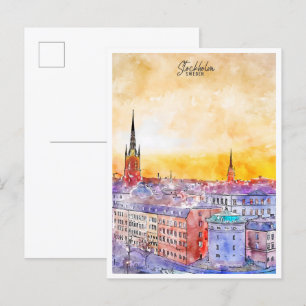Stockholm Zweden vintage reizen waterverf Briefkaart