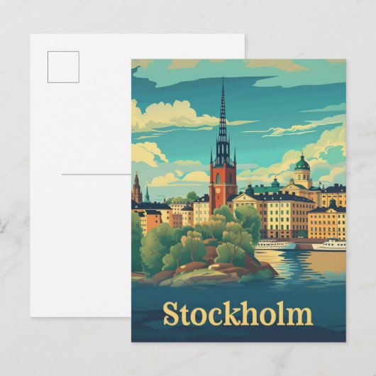 Stockholm Zweden Vintage Retro Reizen Illustratie Briefkaart (Voorkant / Achterkant)