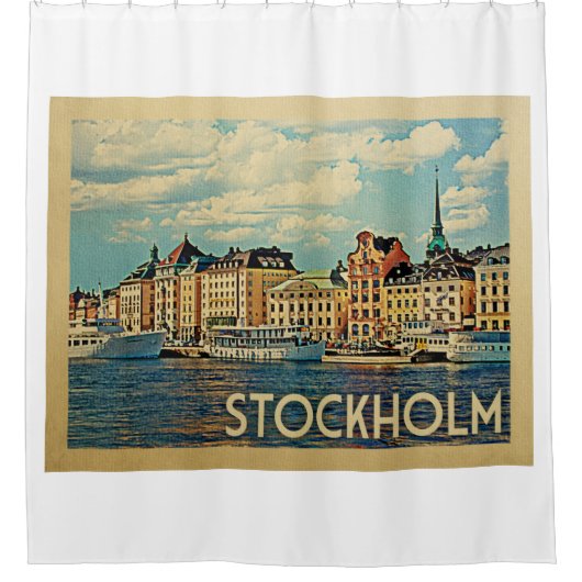Stockholm Zweden Vintage Travel Douchegordijn (Voorkant)