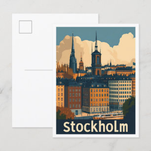Stockholm Zweden Vintage Travel Illustratie Briefkaart