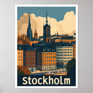 Stockholm Zweden Vintage Travel Illustratie Poster