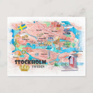 Stockholmkaart geïllustreerd door Stockholm Zweden Briefkaart