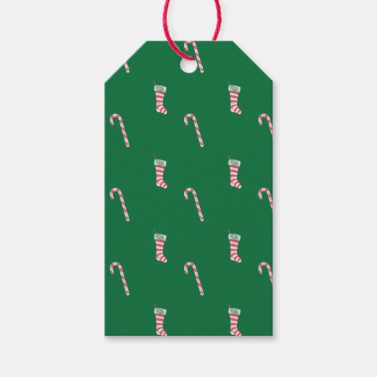 Stocking & Candy Cane Pattern Cadeaulabel (Voorkant)