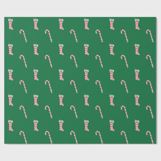 Stocking & Candy Cane Pattern Cadeaupapier (Vlak)