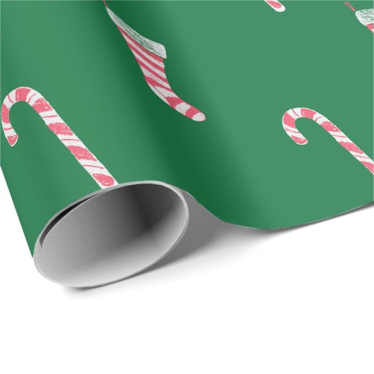 Stocking & Candy Cane Pattern Cadeaupapier (Rol Hoek)