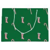 Stocking & Candy Cane Pattern Groot Cadeauzakje (Voorkant)