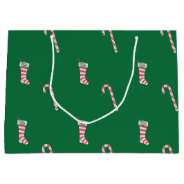 Stocking & Candy Cane Pattern Groot Cadeauzakje