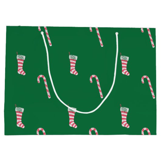 Stocking & Candy Cane Pattern Groot Cadeauzakje (Achterkant)