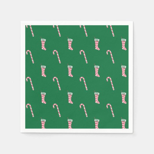 Stocking & Candy Cane Pattern Napkins Servet (Voorkant)