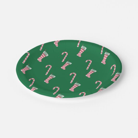 Stocking & Candy Cane Pattern Papieren Bordje (Gekanteld)