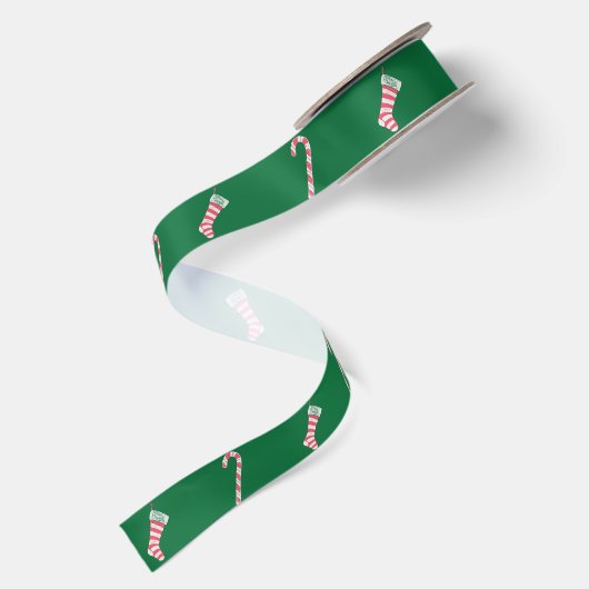 Stocking & Candy Cane Pattern Satijnen Lint (Achterkant)