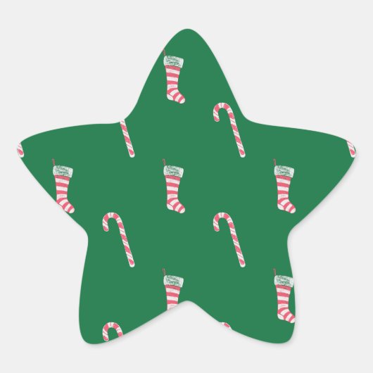 Stocking & Candy Cane Pattern Ster Sticker (Voorkant)