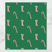 Stocking & Candy Cane Pattern Wijn Etiket (Enkel label)