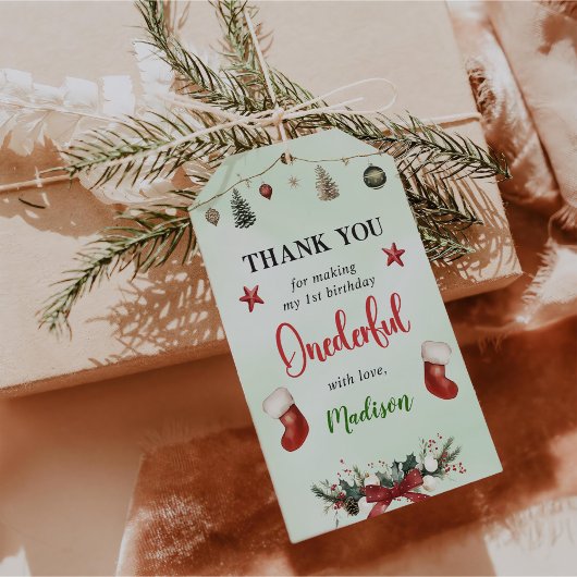 Stocking Christmas 1st Verjaardagsfeest Cadeaulabel