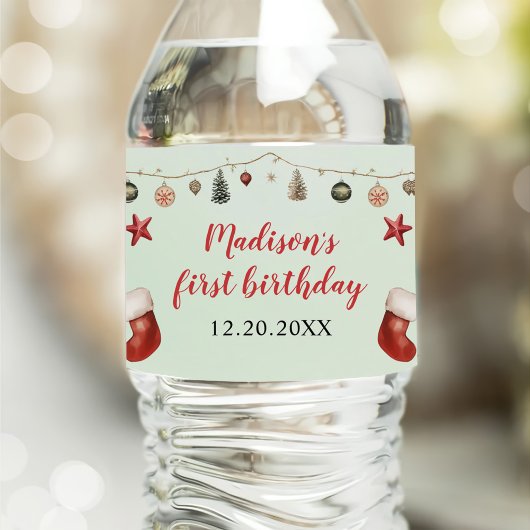 Stocking Christmas 1st Verjaardagsfeest Waterfles Etiket