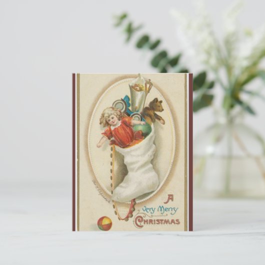  Stocking Doll Teddy Bear Christmas Briefkaart (Staand voorkant)