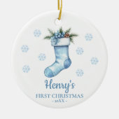 Stocking Personalized Baby's First Christmas Keramisch Ornament (Voorkant)