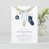Stocking & Wreath Modern Blue Christmas Party Kaart (Staand voorkant)