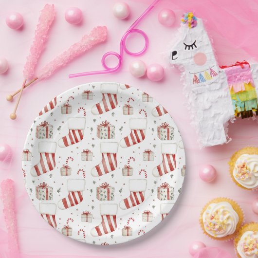 Stockings Candy Canes Presents Festive Christmas Papieren Bordje (Feest)