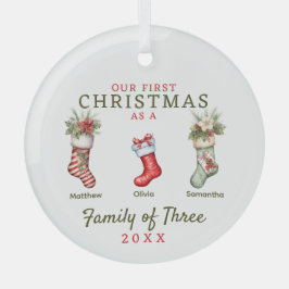 Stockings familie van drie eerste kerstdagen glas ornament