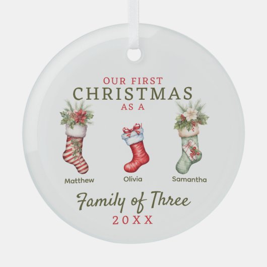 Stockings familie van drie eerste kerstdagen glas ornament (Voorkant)