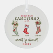 Stockings familie van drie eerste kerstdagen glas ornament (Achterkant)