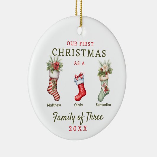 Stockings familie van drie eerste kerstdagen keramisch ornament (Rechts)