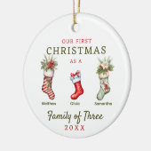 Stockings familie van drie eerste kerstdagen keramisch ornament (Links)