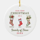 Stockings familie van drie eerste kerstdagen keramisch ornament (Achterkant)