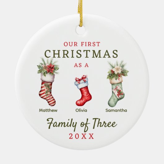 Stockings familie van drie eerste kerstdagen keramisch ornament (Achterkant)