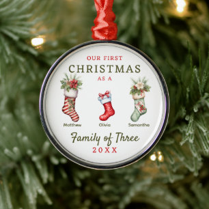 Stockings familie van drie eerste kerstdagen metalen ornament