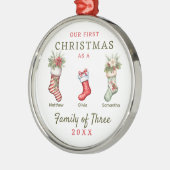 Stockings familie van drie eerste kerstdagen metalen ornament (Links)