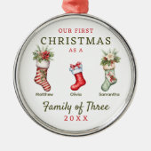 Stockings familie van drie eerste kerstdagen metalen ornament (Voorkant)