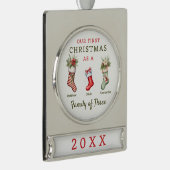 Stockings familie van drie eerste kerstdagen verzilverd banner ornament (Rechts)