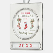 Stockings familie van drie eerste kerstdagen verzilverd banner ornament (Links)