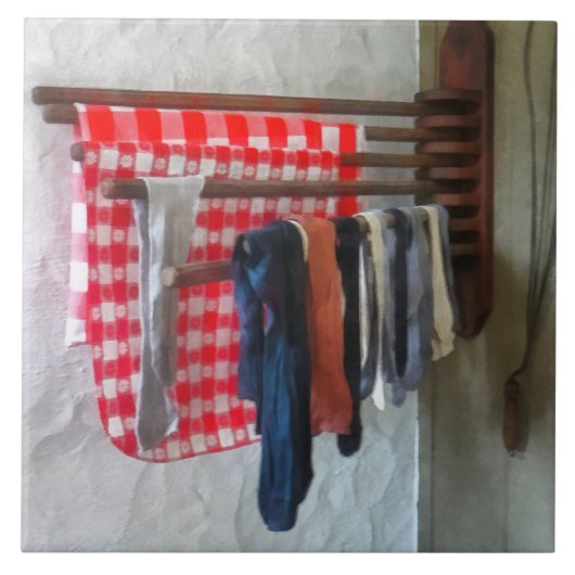 Stockings Hanging to Dry Tegeltje (Voorkant)