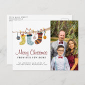 Stockings Merry Kerstmis New Home Photo Moving Aankondigingskaart (Voorkant / Achterkant)