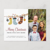 Stockings Merry Kerstmis New Home Photo Moving Aankondigingskaart (Voorkant)