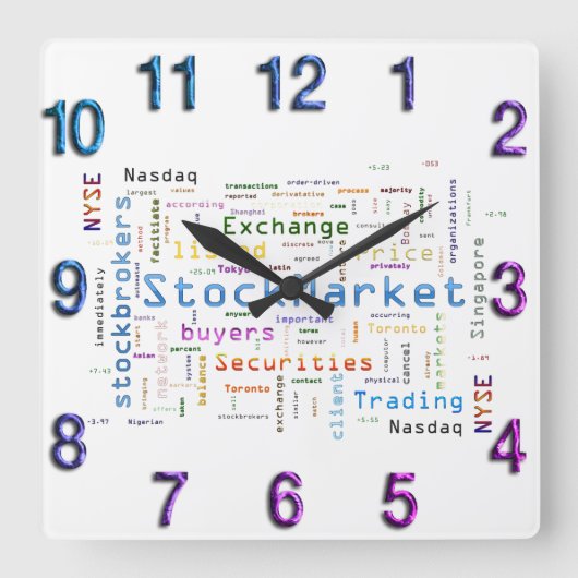 StockMarket Design Word cloud-concept Vierkante Klok (Voorkant)