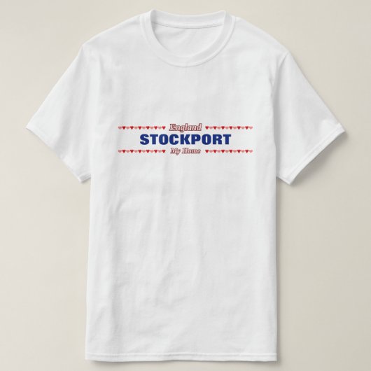 STOCKPORT - Mijn thuis - Engeland; Rode en roze ha T-shirt (Design voorkant)