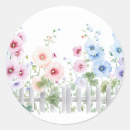 Stockrozen & Houten Hek Schildering in Waterverf Ronde Sticker