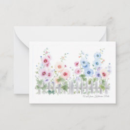 Stockrozen & Houten Hek Watercolor Plat Design Notitiekaartje