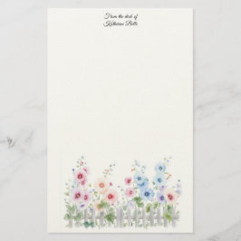 Stockrozen & Houten Schutting Aquarel Briefpapier