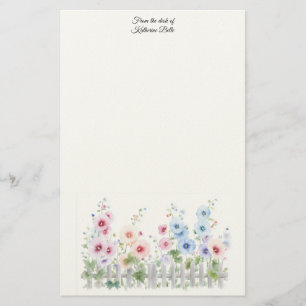 Stockrozen & Houten Schutting Aquarel Briefpapier