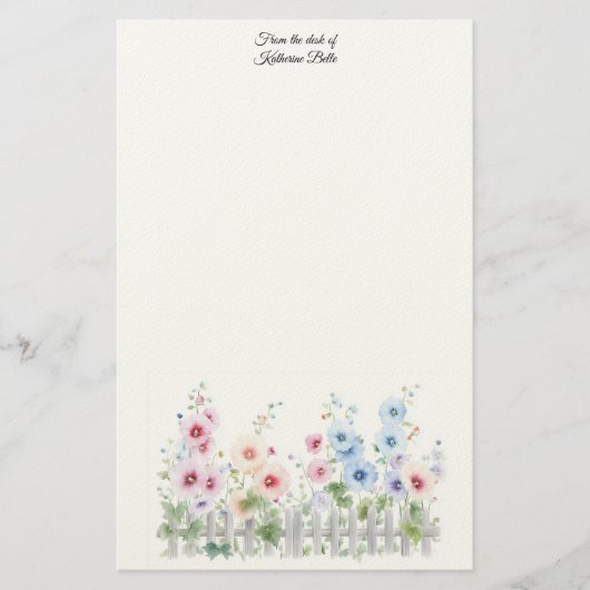 Stockrozen & Houten Schutting Aquarel Briefpapier (Voorkant)
