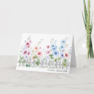 Stockrozen & Houten Schutting Aquarel  Kaart