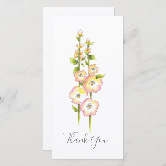 Stockrozen met pen en waterverf bedankkaart (Voorkant / Achterkant)