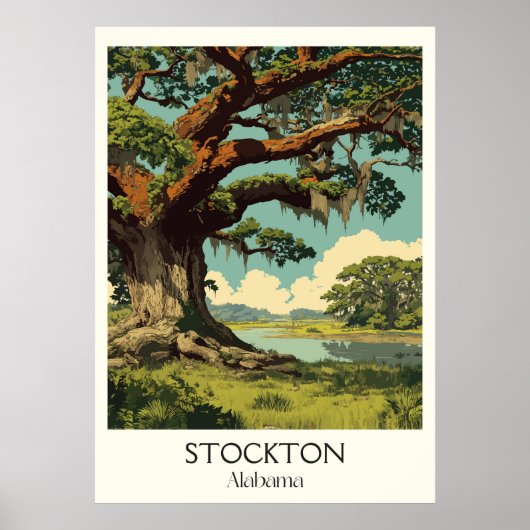 Stockton Alabama Oude Eikenbomen Poster (Voorkant)