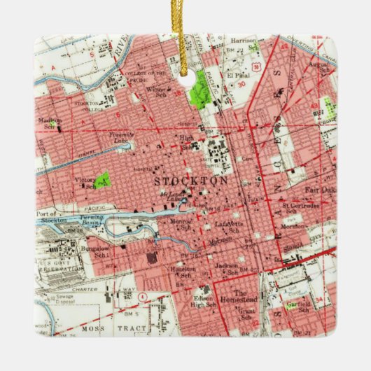 Stockton CA 1955 Map Keramisch Ornament (Voorkant)